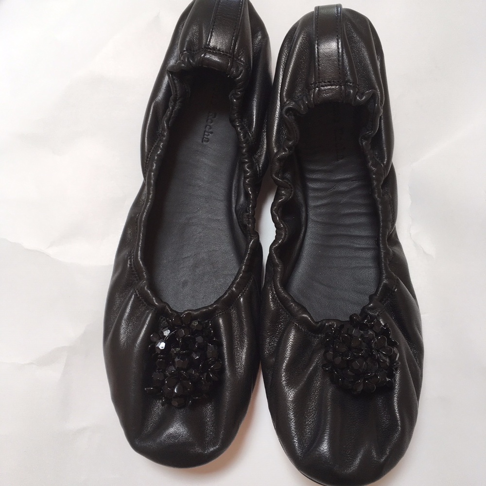 Simone Rocha black ballet flats w/beaded pompom